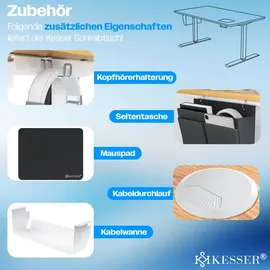 Kesser KESSER® Höhenverstellbarer Schreibtisch elektrisch Ergonomisch Steh-Sitz Schreibtisch 3-Funktions-Memory Steuerung Inkl. 360° Rollen USB-Ladeanschluss Computertisch für Homeoffice
