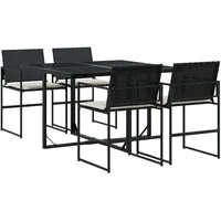 VidaXL 5-tlg. Garten-Essgruppe mit Kissen Schwarz Poly Rattan