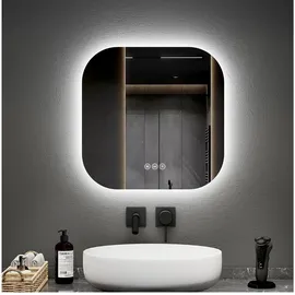 EMKE Emke, LED-Badspiegel 50 x 50 cm Quadratischer Ultradünner Spiegel, mit Beleuchtung 50*50cm,Beschlagfrei, 3 Farbtemperaturen(3000K-6500K) und dimmbaren