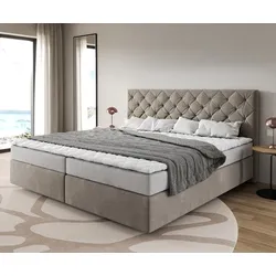 DELIFE Boxspringbett Dream-Great Mikrofaser Beige 200x200 cm Bonell-Matratze PU-Topper, Boxspringbetten