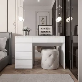 Lukmebel Schreibtisch AURORA SILVER mit Schubladen - Silber/Weiß