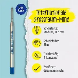 Online Schreibgeräte Kugelschreiberminen 70038, Metallgroßraummine, Stärke M, blau, 6 Stück