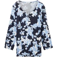 Tom Tailor Damen Henleyshirt mit Allover-Print, blau, Gemustert, Gr.