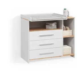 livinity® Wickelkommode Torino, Weiß/Goldkraft Eiche, mit 3 Schubladen