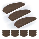 Relaxdays Stufenmatten 15er Set, Abgerundete Treppenstufenmatten, 65x24 cm, Selbstklebende Treppenteppiche, Dunkelbraun