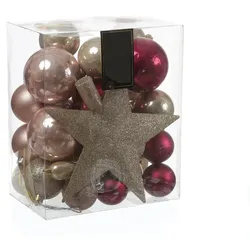 Christbaumkugeln - Weihnachtsbaumkugeln mit Stern Baumspitze - bruchfest - pink,...