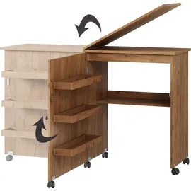 Vicco Carmen, Eiche, 118 x 77.5 cm mit 3 Regalfächer, Nähzubehör, Braun