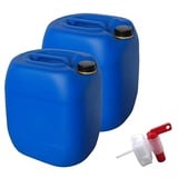 kanister-vertrieb® 2 Stück 30 L Kanister Wasserkanister Kunststoffkanister blau DIN61 + Hahn + Etiketten