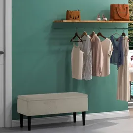 Homcom Sitzbank mit Stauraum, Bettbank, Polsterbank mit Klappdeckel, Samtoptik, Truhenbank, für Wohnzimmer Schlafzimmer, Cremeweiß, 95 x 38 x 45 cm