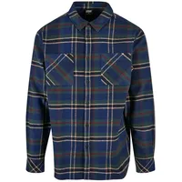 URBAN CLASSICS Checked Mountain Langarmhemd Dark Blue / Bottle