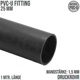 25 x 1,5 mm PVC Klebe Fitting Druck Kunststoff Rohr grau - 1 m Fixlänge - PN 10 ...