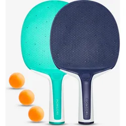 Tischtennis-Set 2 robuste Schläger PPR 130 O und 3 Bälle azurblau No Size