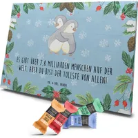 Mr. & Mrs. Panda Veganer Adventskalender Pinguine Kuscheln - Blau Pastell - Geschenk, Hochzeitstag, für Männer, Freund, Valentinstag, Schokoladen... - Blau