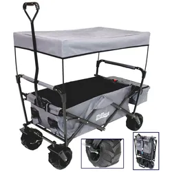 Bollerwagen faltbar mit Sonnendach in grau mit Vollgummi-Breitreifen Transpor...