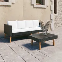 Ankonbej 2-tlg. Garten-Lounge-Set mit Kissen Poly Rattan Schwarz - Schwarz