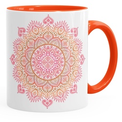 Autiga Tasse Kaffee-Tasse Mandala Ethno Boho Kaffeetasse Teetasse Keramiktasse mit Innenfarbe Autiga®, Keramik orange