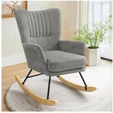 LuxusKollektion Schaukelsessel Schaukelstuhl Chenille Sitzkissen Holzkufen 69 x 94 cm Grau 1