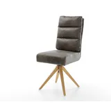 DELIFE Esszimmerstuhl Pela-Flex Mikrofaser Grau Antik Holzgestell kantig Natur Taschenfederkern, Esszimmerstühle