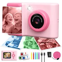 CHAKEYAKE Sofortbildkamera Kinder, 20MP 1080P Kinderkamera mit 2,4-Zoll-Display, Digitalkamera mit 3 Rollen Farbfotopapier, 32GB Speicherkarte, Farbstift, Geschenke für Jungen und Mädchen 3-12, Rosa
