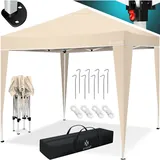Pavillon 3x3m wasserdicht inkl. Tasche Pop-Up Klicksystem UV-Schutz 50+ Faltpavillon Gartenzelt Partyzelt Metall-Verstrebungen Beige - Kesser
