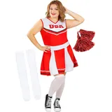 Funidelia | Cheerleader Kostüm mit Pompom und Socken für Damen Cheerleader, American Football, Gymnasium, Berufe - Kostüm für Erwachsene & Verkleidung für Partys, Karneval & Halloween - Größe XXL