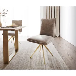 DELIFE Chaise-pivotante Lelio-Flex Taupe Vintage piétement croisé angulaire doré pivotant à 180° ressorts ensachés, Chaises de salle à manger
