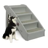 LZQ Hundetreppe Katzentreppe für Kleine Hunde Klappbar PP-Kunststoff Haustiertreppe 50cm Hoch mit Rutschfesten Stufen Hunderampe Sofa für Hunde und Katze zum Klettern und Kratzen, Grau