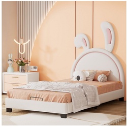WISHDOR Polsterbett Kinderbett Jugendbett mit Lattenrosten und Rückenlehne (Weiß (Matratze nicht enthaltet), Mädchenbett in Hasenohrform weiß