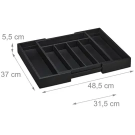 Relaxdays Besteckkasten Bambus ausziehbar 7 Fächer hbt 5,5 x 31,5 - 48,5 x 37 cm schwarz
