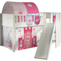 Vipack Hochbett »Scott«, (Made in Europe), mit schräger Leiter, LF 90x200 cm, Vorhang, Tunnel, 4 Designs weiß + Beige mit Design Prinzessin + weiß + weiß,