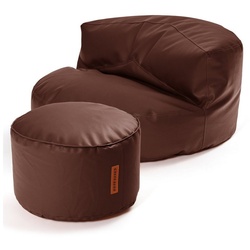 Green Bean Sitzsack Sofa + Pouf Sitzsack als Set aus Kunstleder, EPS Perlen Füllung ca. 90x45cm - Couch XXL Riesensitzsack Lounge braun