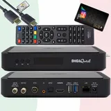 hts e-com DigiQuest Q99 4K UHD TiVuSat Receiver inkl. Karte + WiFi Stick – tivùsat zertifiziert (nicht aktiviert), HEVC HDR, PVR Ready, LAN, USB, HDMI-Kabel