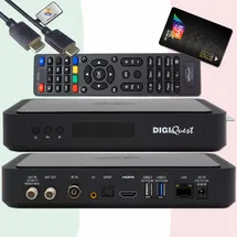 hts e-com DigiQuest Q99 4K UHD TiVuSat Receiver inkl. Karte + WiFi Stick – tivùsat zertifiziert (nicht aktiviert), HEVC HDR, PVR Ready, LAN, USB, HDMI-Kabel