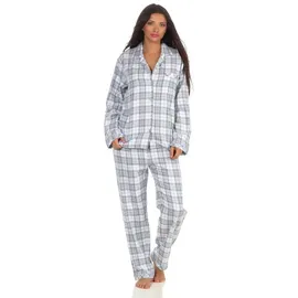 Creative by Normann NORMANN langarm Flanell Pyjama Schlafanzug kariert - 202 201 15 602, Farbe:Karo blau, | 44-46