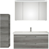 Saphir Badmöbel-Set »Balto Sprint 3-teilig, Mineralmarmor-Waschtisch mit LED-Spiegelschrank«, (4 St.), grau