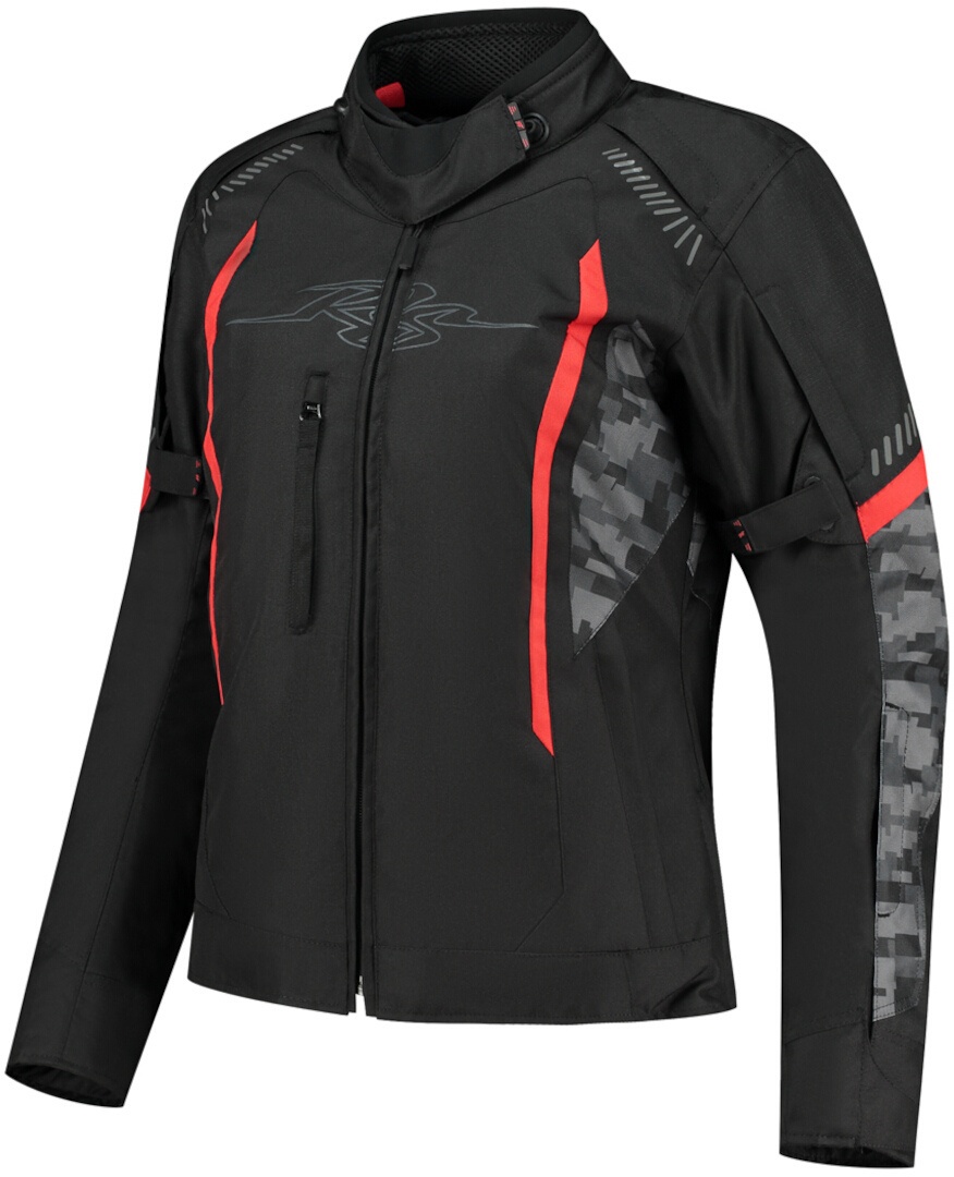 Rusty Stitches Ashley Waterdichte dames motorfiets textiel jas, zwart-grijs-rood, 44 Voorvrouw