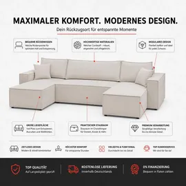 venasi Ecksofa U-Form mit Schlaffunktion und Bettkasten 3-Sitzer Grau