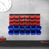 ECD Germany Wandregal mit Stapelboxen 30-tlg Blau-Rot, 18 kleine/12 große Schütten mit Etikettenfach, Werkstattregal Kleinteilemagazin Lagersystem Lagerregal Schüttenregal Sichtlagerkästen