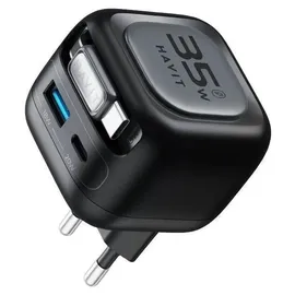 Havit UC250 A-EU - GaN-Reiseladegerät mit ausziehbarem Kabel (schwarz)