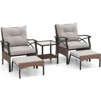5-teiliges Gartenmöbelset aus PE-Rattan mit Kissen, Tisch und Hockern - Braun