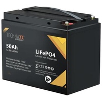 Technaxx TX-234 Solar-Batterie 50Ah 12.8V, LiFePO4, schwarz 5051 Solarakku 12V LiFePO 4 (B x H x T) 223 x 178 x 135mm M6-Schraubanschluss