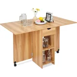 Mondeer Esstisch Klappbarer Küchentisch mit 1 Schublade und zwei Lagerregalkonsolen Esszimmertisch Kaffeetisch mit verstellbaren Füße - Braun