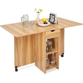 Mondeer Esstisch Klappbarer Küchentisch mit 1 Schublade und zwei Lagerregalkonsolen Esszimmertisch Kaffeetisch mit verstellbaren Füße - Braun