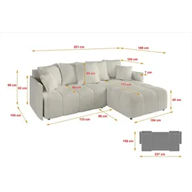 altdecor Ecksofa Samt mit Schlaffunktion 2-Sitzer Creme