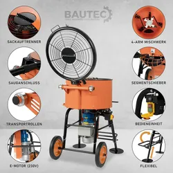 BAUTEC Zwangsmischer 120 L Trommel » 1,1 KW / 230 V » Mischmaschine für Beton Putz Mörtel Schüttgut » Betonmischer