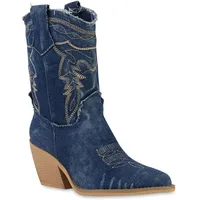 VAN HILL Damen Cowboy Boots in Dunkelblau