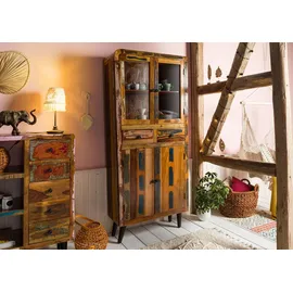 Massivmoebel24 Vitrine Altholz 90 x 35 x 200 cm Mehrfarbig