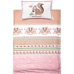 Kinderbettwäsche ADELHEID "Zuckersüß Eichhörnchen", rosa, B/L: 100cm x 135cm, , Biber, B/L: 40cm x 65cm, Biber, Obermaterial: 100% Baumwolle, Bettwäsche, abgepasstes Kissen mit Eichhörnchen