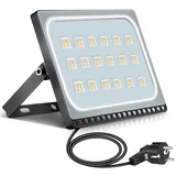 papasbox 100W LED Flutlicht Flutlichtstrahler Strahler Scheinwerfer, LED Fluter Baustrahler mit Stecker Wasserdicht IP65, 3000K Warmweiß, Ideale Wandleuchte Außenbeleuchtung für Garten, Garage, Hotel