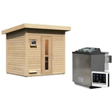 Woodfeeling Karibu Gartensauna Saunahaus Hytti 3 Energiesparende Saunatür 9 kW Bio-Kombiofen inkl. Steuergerät inkl. 8-teiligem gratis Zubehörpaket (Gesamtwert 191,92€)